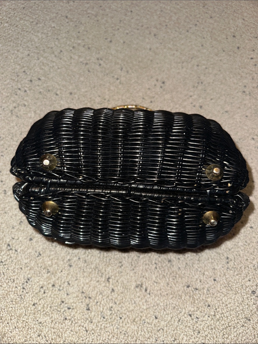 Vintage Black Woven Handbag with Gold Hardware - Picture 4 of 5